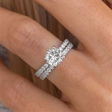 14k Solid Gold Wedding Sets 1 80ct Round Simulated Diamond Etsy