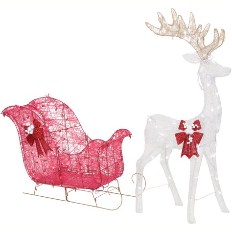 Holiday Time 52" Reindeer and 40" Sleigh with 120 White LED Lights, Outdoor or Indoor Use ...