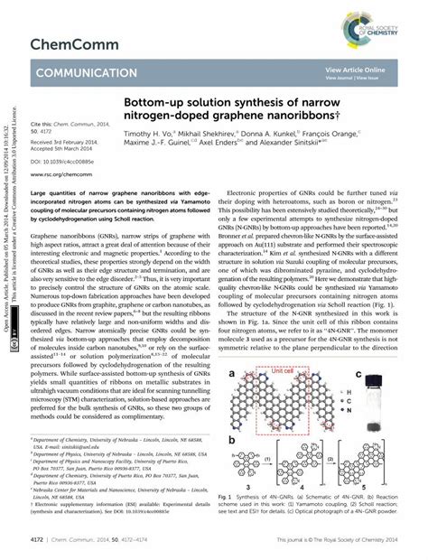 Pdf Bottom Up Solution Synthesis Of Narrow Nitrogen Doped Graphene