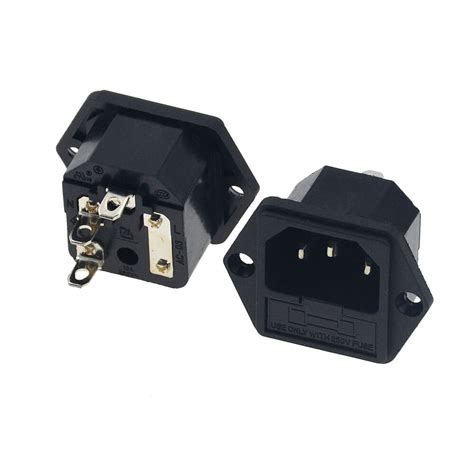 1pcs Ac 250v 10a New Panel Mounted 3 Pin Iec 60320 C14 Inlet Male Power Plug With Fuse Holder