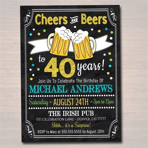 Cheers And Beers Party Invitation Any Age Birthday Printable Invite