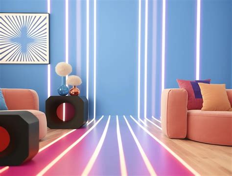 Premium AI Image | Modern trendy pink blue neon living room interior