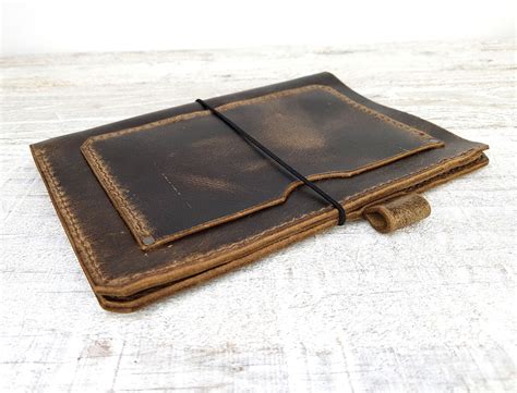 Leather Midori Cover With Pockets Hand Stitched Travellers Etsy