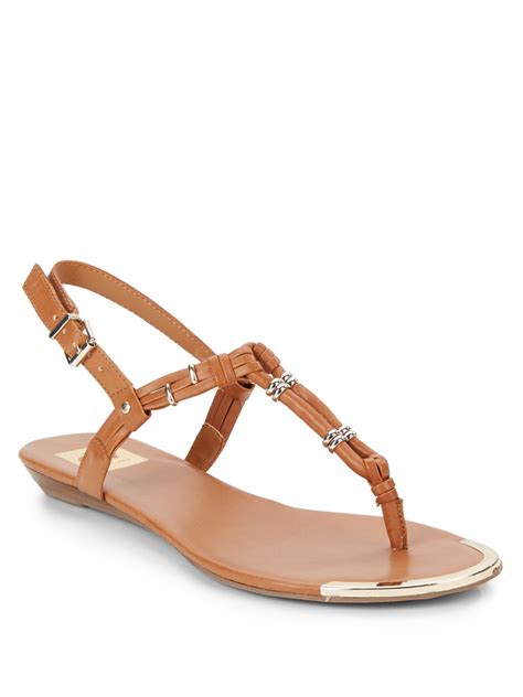 Dv By Dolce Vita Annetta Faux Leather T Strap Flat Sandals In Brown