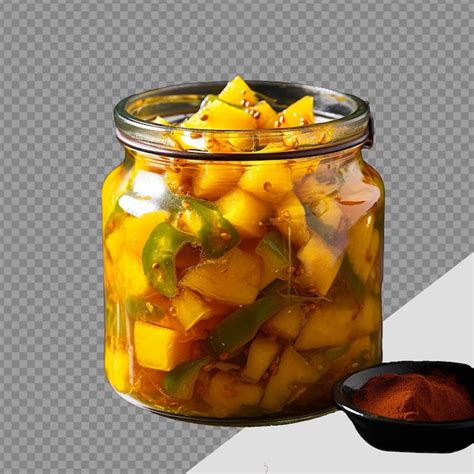 Premium PSD Delicious Mango Pickle In Glass Jar Png Isolated On