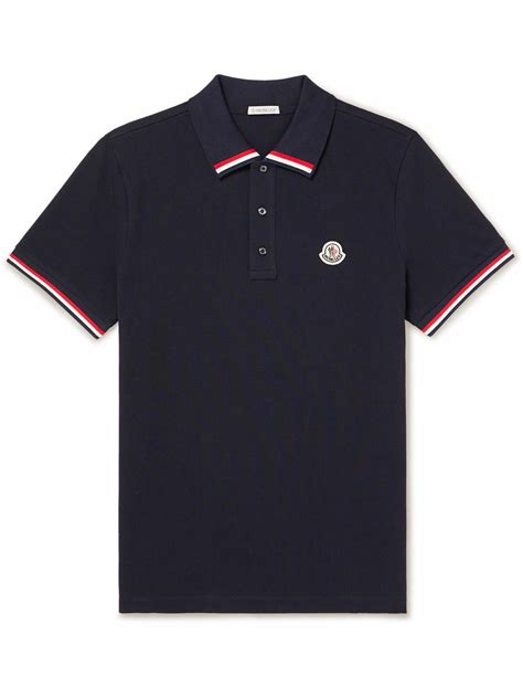 Moncler Logo Appliqu D Striped Cotton Piqu Polo Shirt Blue Moncler