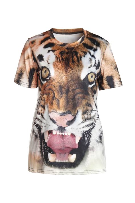 41 Off 2021 Stylish Round Neck Short Sleeve Tiger Print Womens T