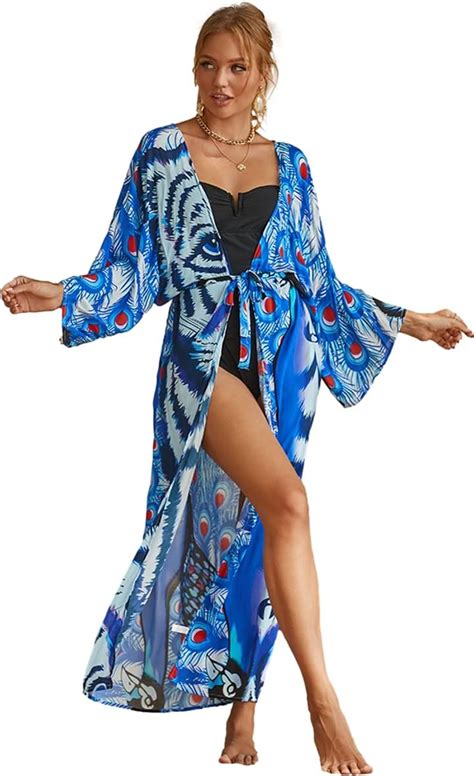 Peacock Kimono Swimsuit Cover Up Kimonos For Women Open Front Kimono