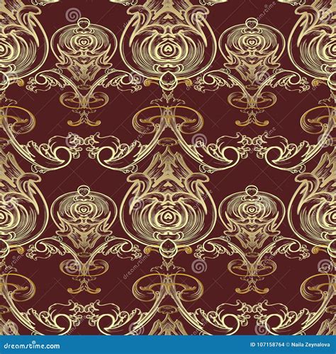 Baroque Vector Seamless Pattern. Damask Dark Red Floral Background ...