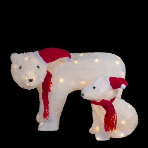 Set Of 2 Led Lighted Chenille Polar Bears Outdoor Christmas Decorations Christmas Central