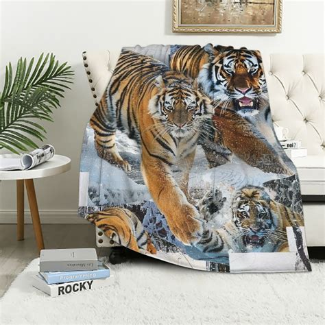 Nawypu Cool Tiger Blanket Wild Animals Throw Blankets Snow Tigers Cozy