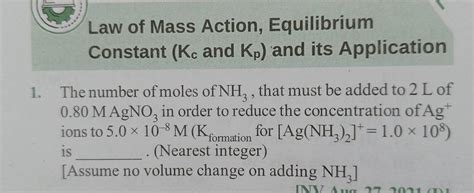 Law Of Mass Action Equilibrium Constant Kc And Kp And Its Applicatio