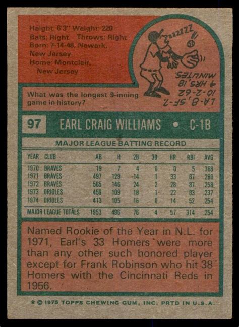 1975 TOPPS EARL WILLIAMS BALTIMORE ORIOLES 97 EBay