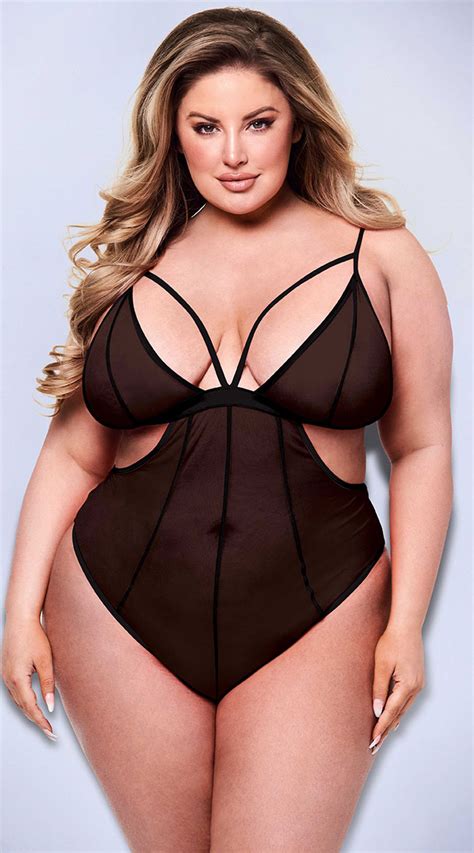 Plus Size Mesh It Up Crotchless Teddy Plus Size Sheer Crotchless Teddy