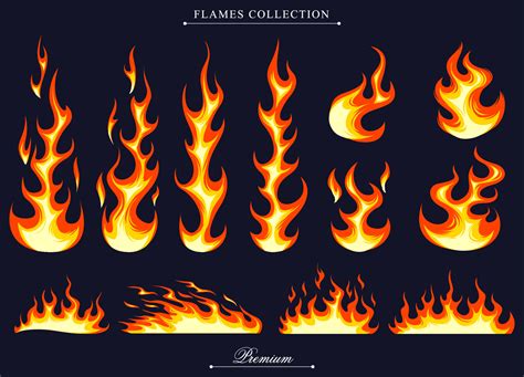 Natural Orange Flames Set Of Element Design Illustration Cartoon Fire