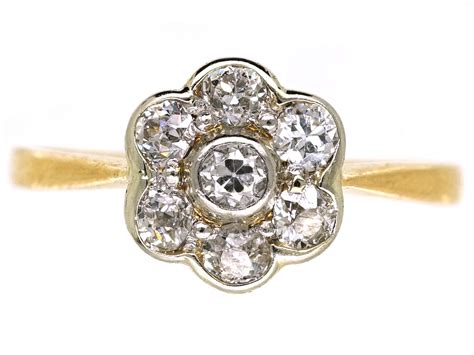 Edwardian Ct Gold Platinum Diamond Daisy Cluster Ring K The