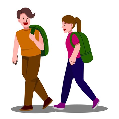 Man And Woman Are Talking While Walking To Somewhere Vector