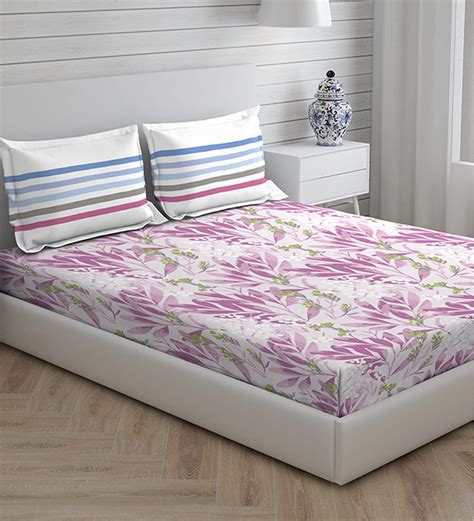 Buy Pink Floral Tc Cotton Queen Sized Bed Sheets With Pillow