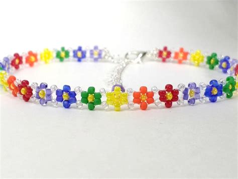 Rainbow Daisy Seed Bead Bracelet Handmade Beaded Bracelets Etsy Seed