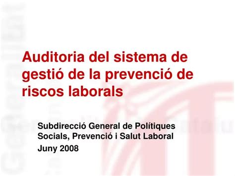 PPT Auditoria del sistema de gestió de la prevenció de riscos