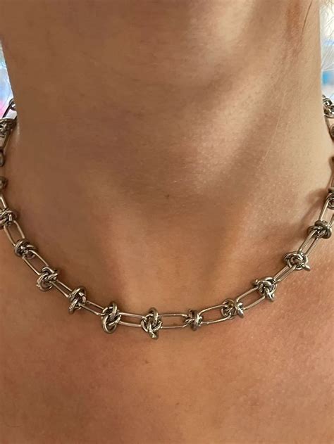 Stainless Steel Barbed Wire Necklace Silver Choker Necklace Etsy In