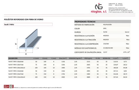 PERFIL T Fabricante de Perfiles PRFV Barandillas en España Nioglas