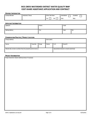 Fillable Online Ricecreek 2014 Cost Share Application Contract Rice