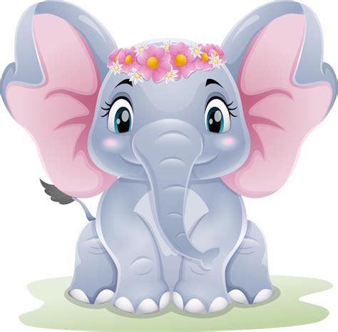 Dibujos Animados Lindo Bebé Elefante Sentado En La Hierba Vector Premium