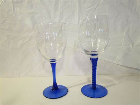 Vintage Cobalt Blue Glasses Cobalt Blue Stem Glasses Cobalt Etsy