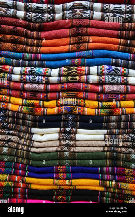 Stack Of Traditional Indian Blankets Made From Llamas Wool La Paz