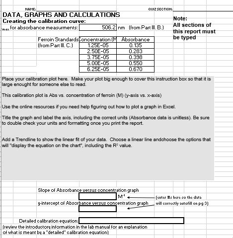 Solved Name Quiz Section Data Graphs And Calculations Chegg