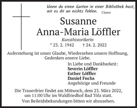 Traueranzeigen Von Susanne Anna Maria L Ffler Trauer Merkur De