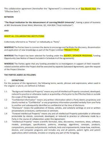 Simple Collaboration Agreement Template