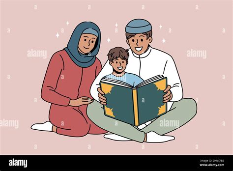 Educación religiosa y concepto del islam Feliz joven familia árabe