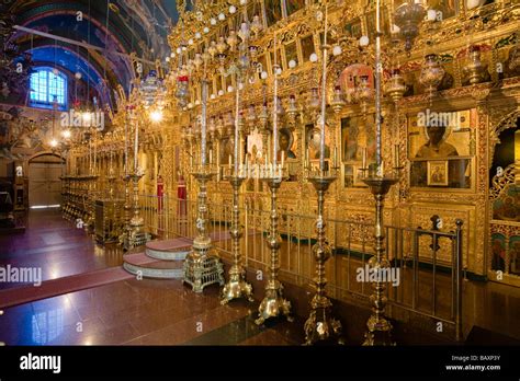 Golden Iconostasis In Kykkos Monastery Church Troodos Mountains