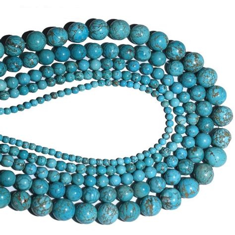 Natural Blue Turquoises Stone Beads Round Loose Beads For Etsy