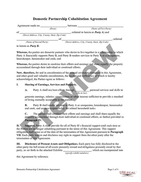 Domestic Partnership Cohabitation Agreement Domestic Partner Meaning