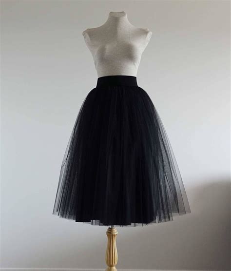 Tulle Skirt Black Tulle Skirt Tea Length Tulle Skirt Woman Etsy