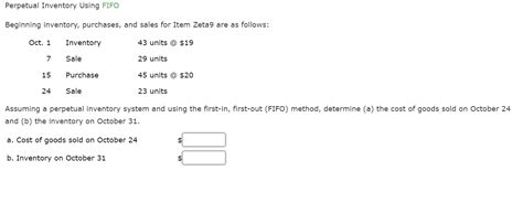 Solved Perpetual Inventory Using FIFO Beginning Inventory Chegg