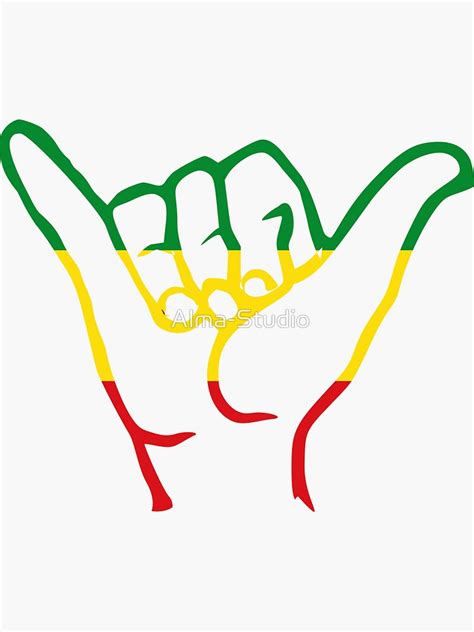 Shaka Hands Aloha Reggae Rastafari Colors Outline Version Sticker