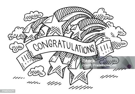 Congratulations Banner Stars Clouds Drawing Stock Illustration Download Image Now