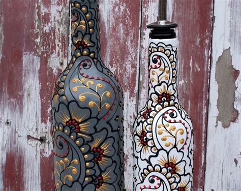 Hand Painted Wine Bottles Olive Oil Vinegar By Lucentjane On Etsy