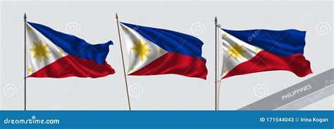 Set Of Philippines Waving Flag On Isolated Background Vector