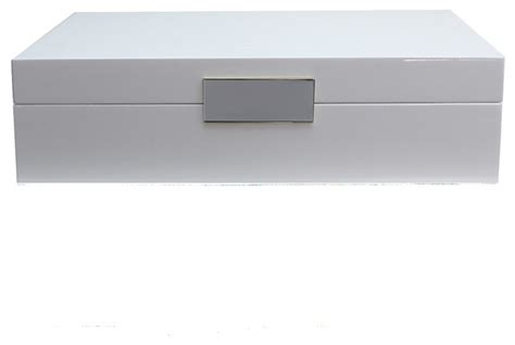 Addison Ross Large White Lacquer Box With Silver Contemporary