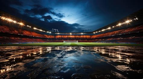 Premium Ai Image High Angle Establishing Shot Stadium With Soccer