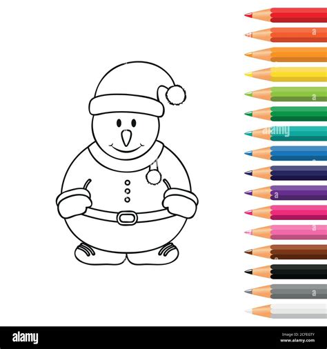 Lindo muñeco de nieve para colorear con lápices ilustración vectorial