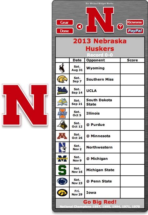 Free 2013 Nebraska Huskers Football Schedule Widget - Go Big Red ...