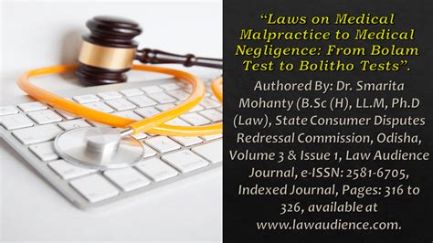 Laws on Medical Malpractice to Medical Negligence: From Bolam Test to ...