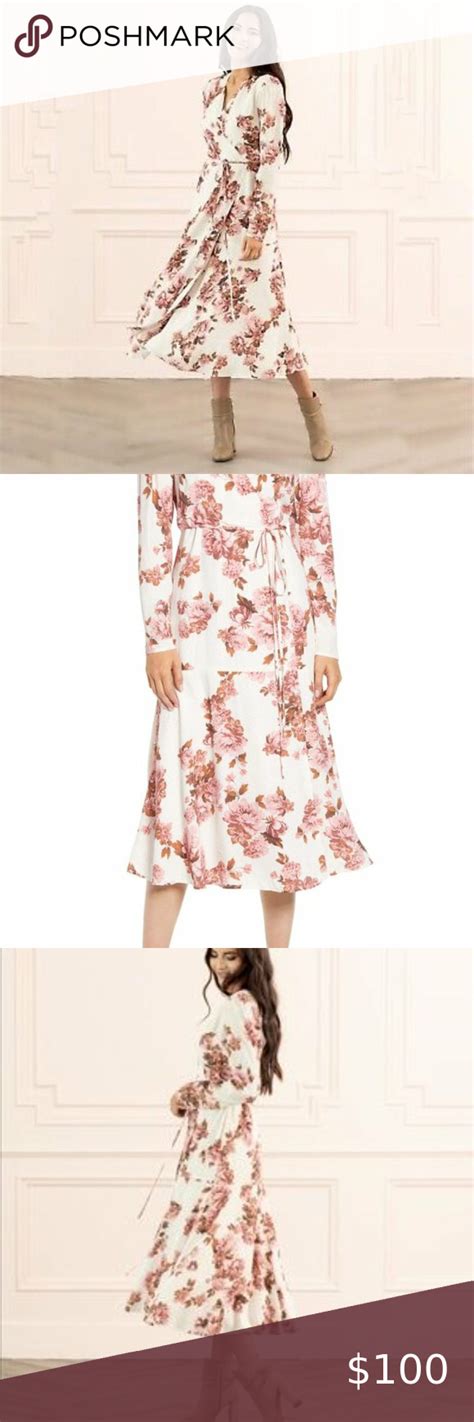 Rachel Parcell Floral White Ploka Dot Wrap Long Sleeve Maxi Dress