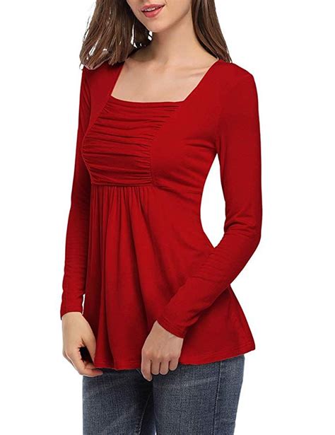 Tunics Yesfashion Womens Square Neck Ruched Tops Empire Waist Tunics